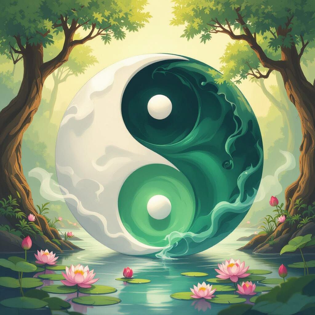 Anime Yin-Yang in Serene Nature, Nirvana Hints
