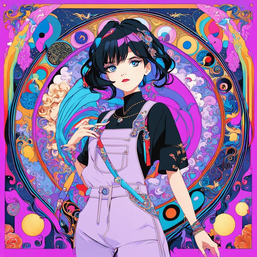 Anime Portrait with Tattoos in Art Nouveau Style