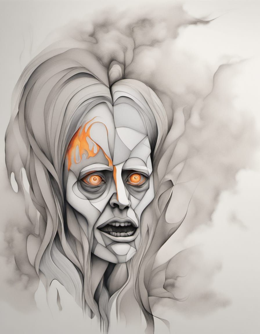 Frozen Moment of Turmoil in a Surrealist Dreamscape