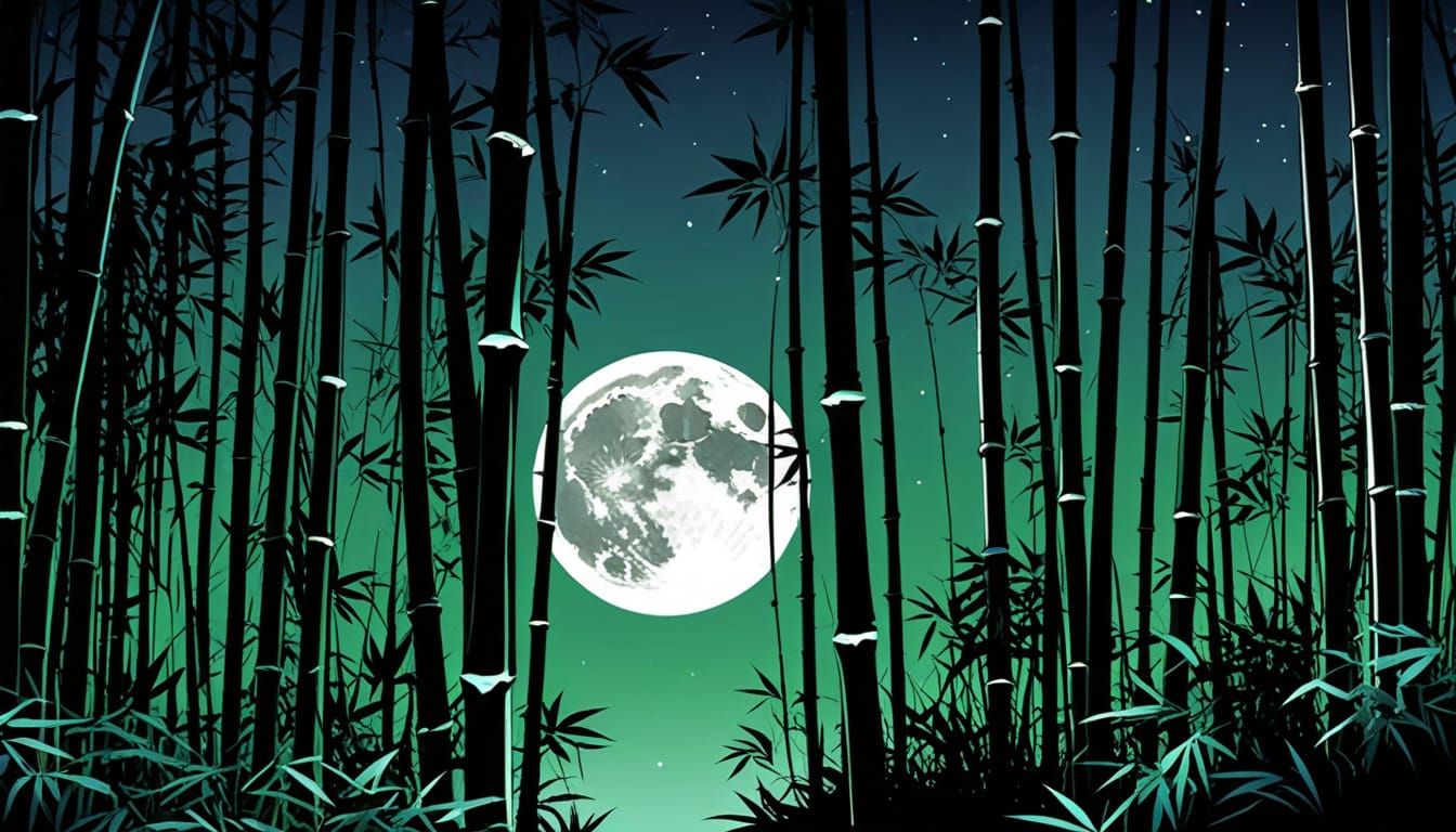 Moonlit Bamboo Grove in Flowing Watercolor Style