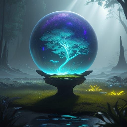 Enigmatic Neon Entity Illuminates Mysterious Scene