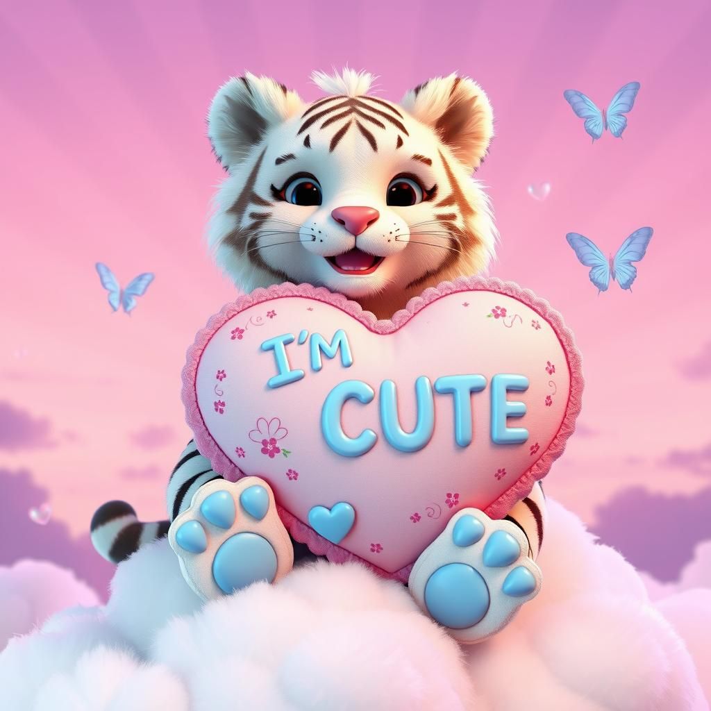 Fluffy Tiger on Cloud: 3D Rendered Digital Art