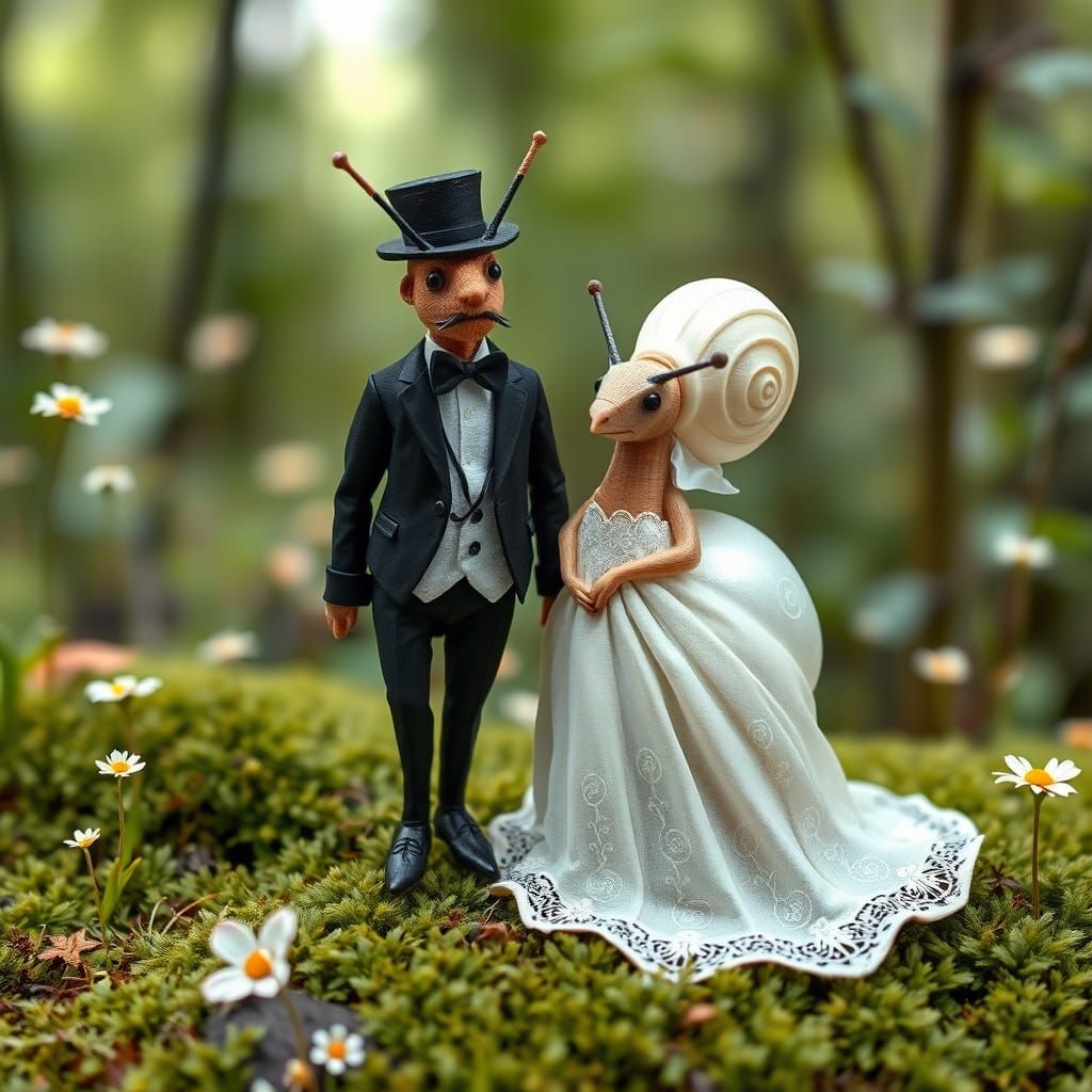Whimsical Snail Couple in Tuxedo and Evening Gown