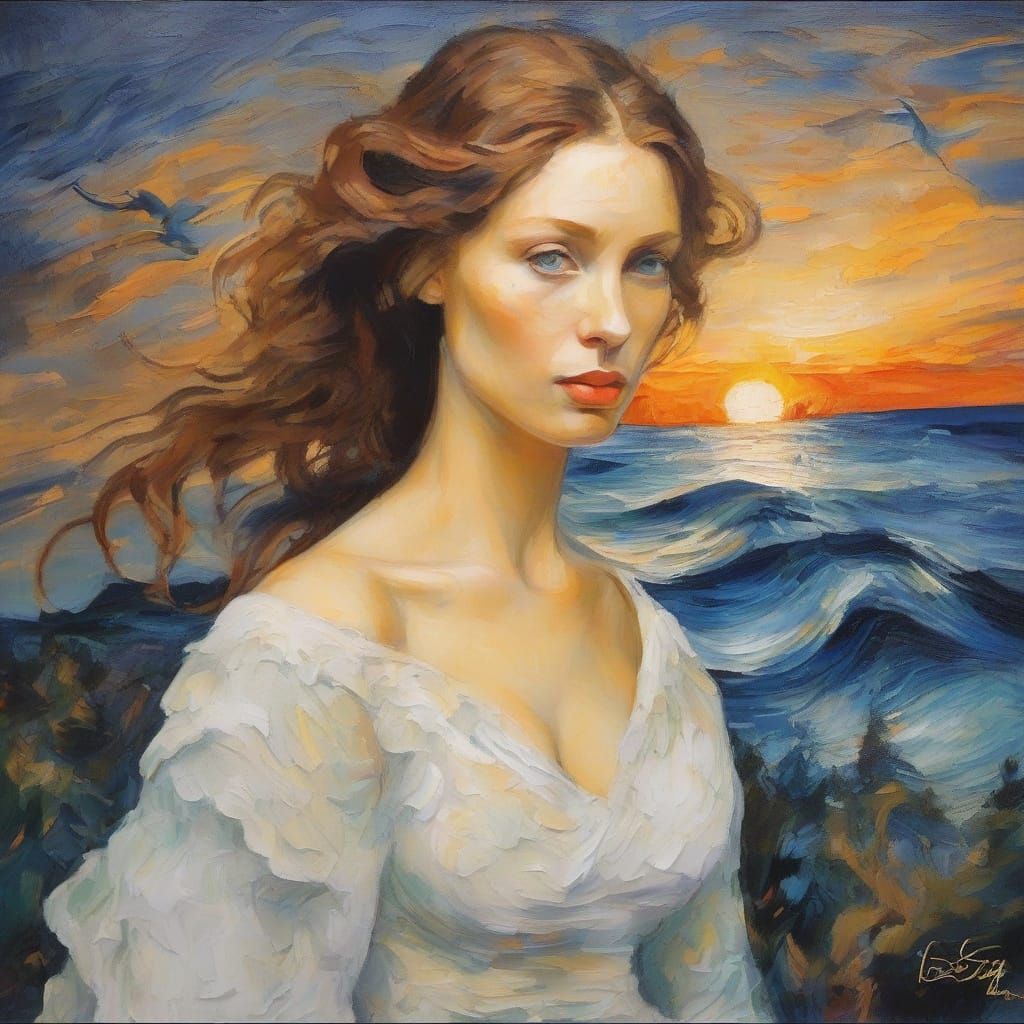 Impasto Fantasy Portrait of a Woman with a Dragon