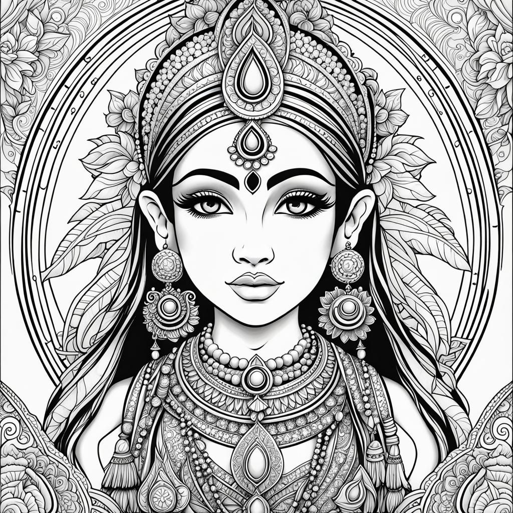 Detailed Chibi Hindu Goddess Coloring Page
