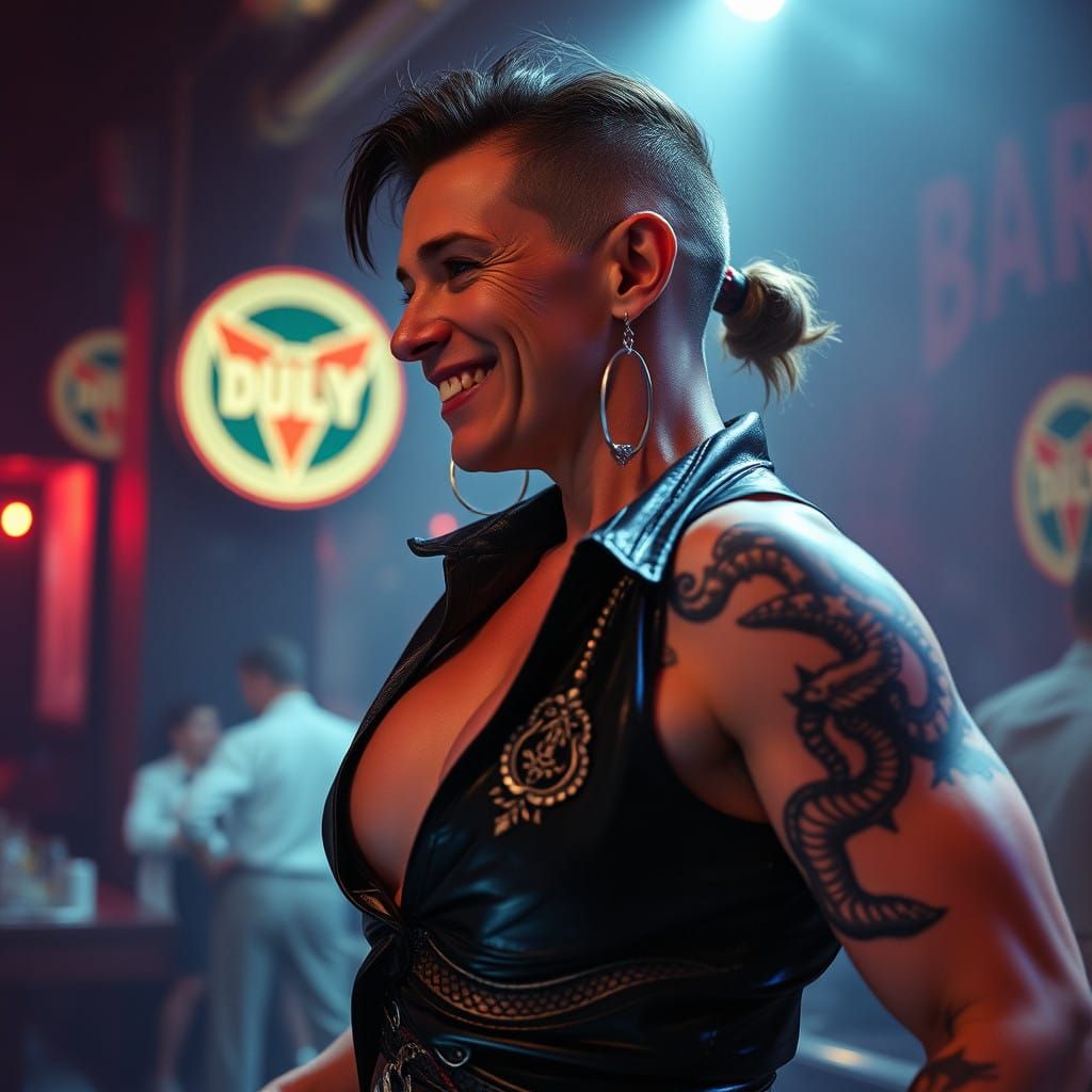 Elegant Mature Female Bodybuilder in a Nightclub