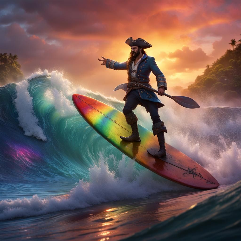 Tulip Pirate Rides Tsunami Wave at Sunset