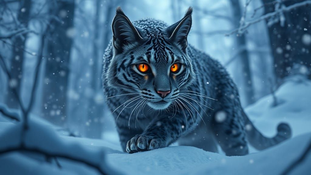 Winter Civet Cat Conquers the Icy Wilderness in Dark Fantasy...