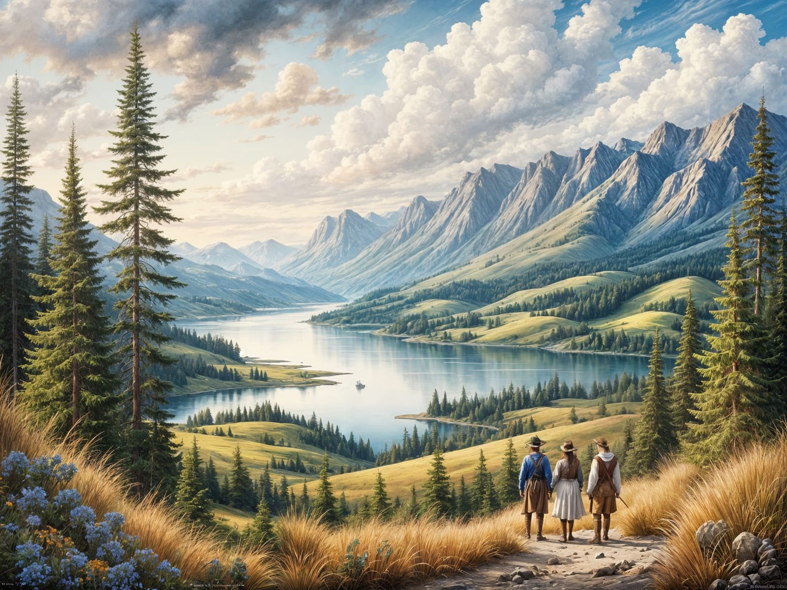 Historical Explorers Gaze Upon Majestic Columbia River in An...