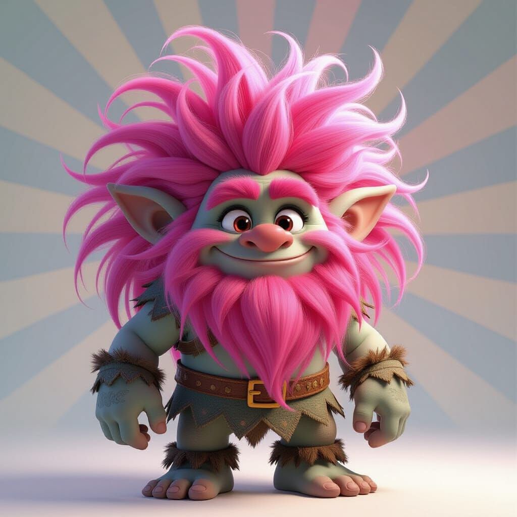 Friendly Pink-Haired Troll in Pixar Style 3D Art