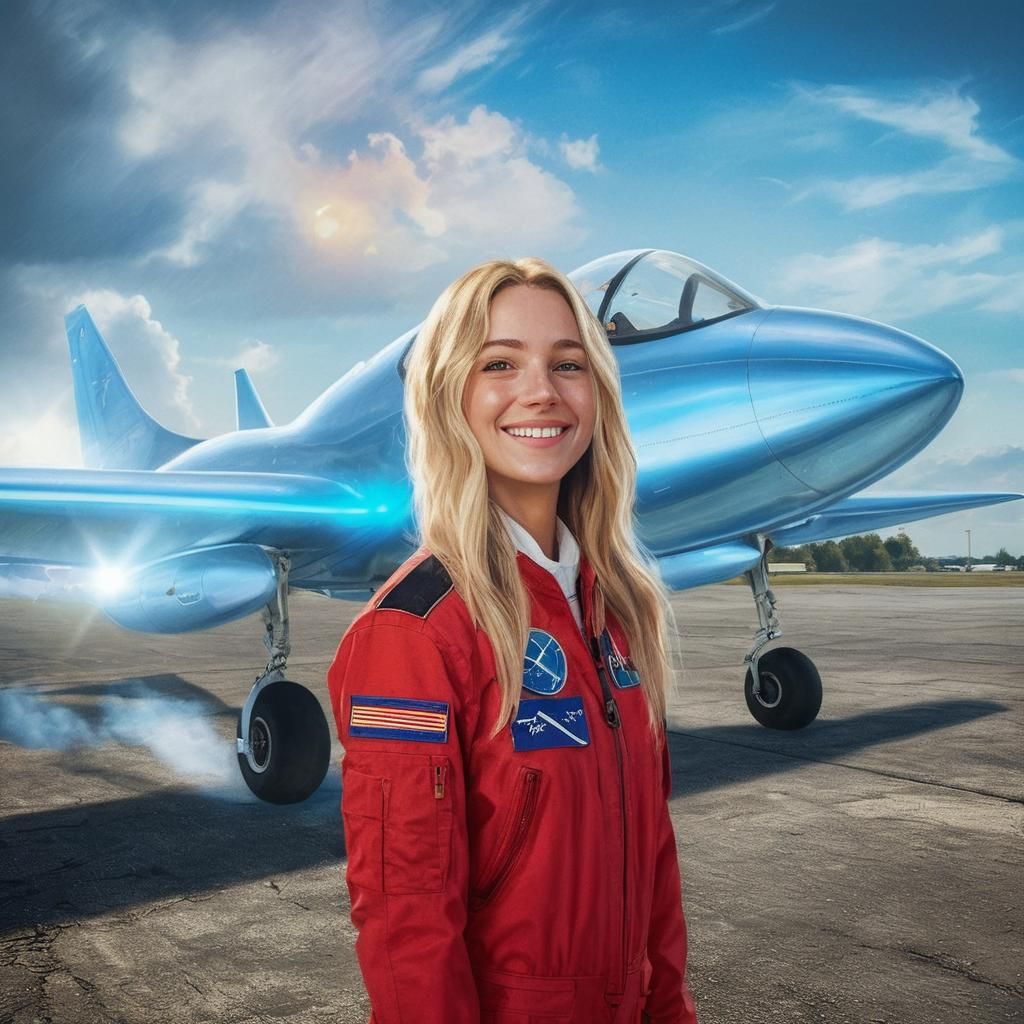 Female Test Pilot and X-Plane in Golden Light