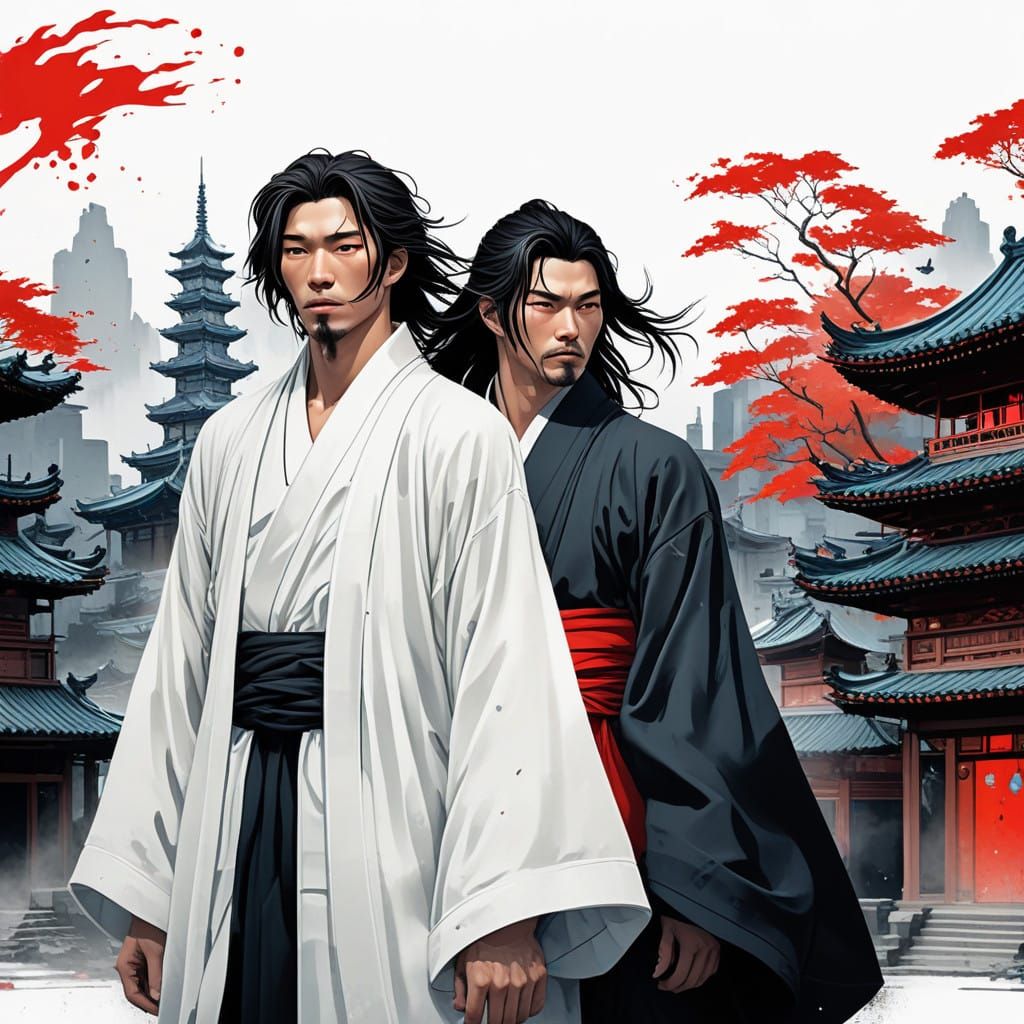 Ethereal Warriors in Resplendent White Robes with Majestic S...