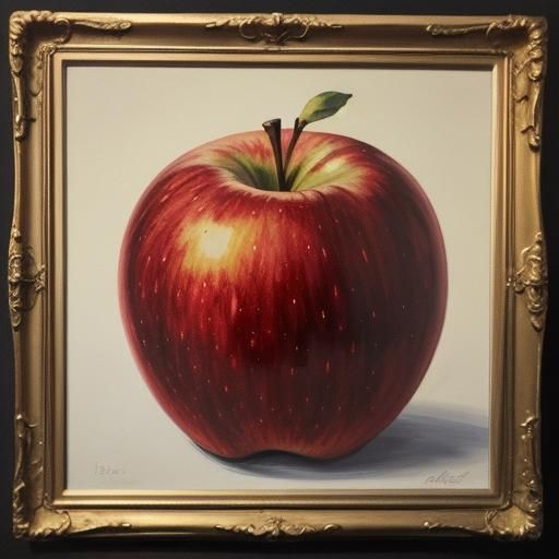 Red Apple Held in Hands as Impasto Oil Painting
