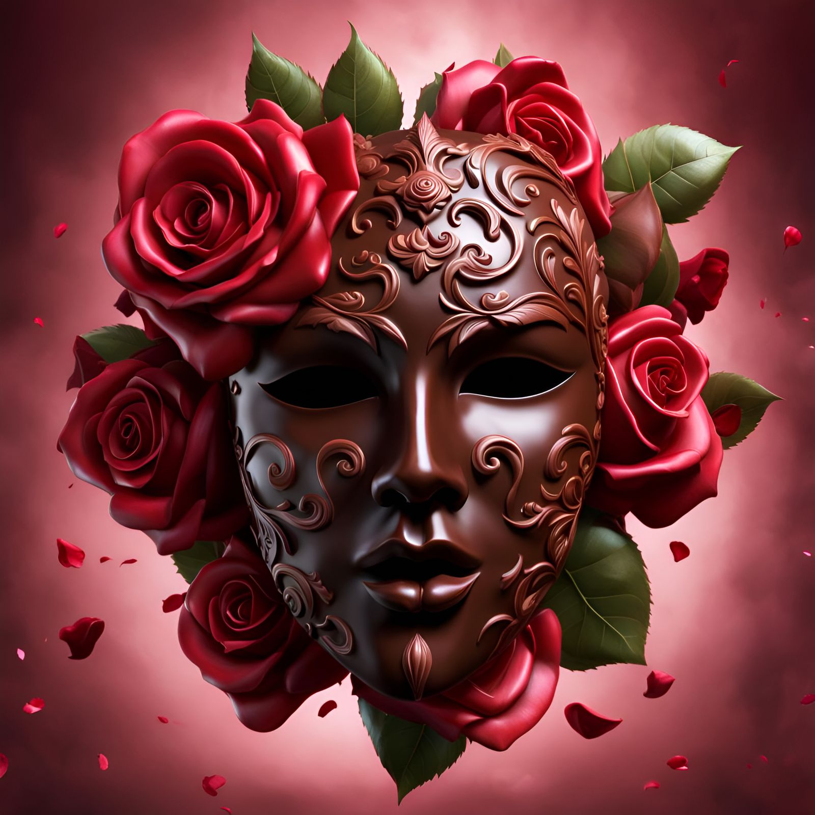 Chocolate Rose-God Mask in a Romantic Scene