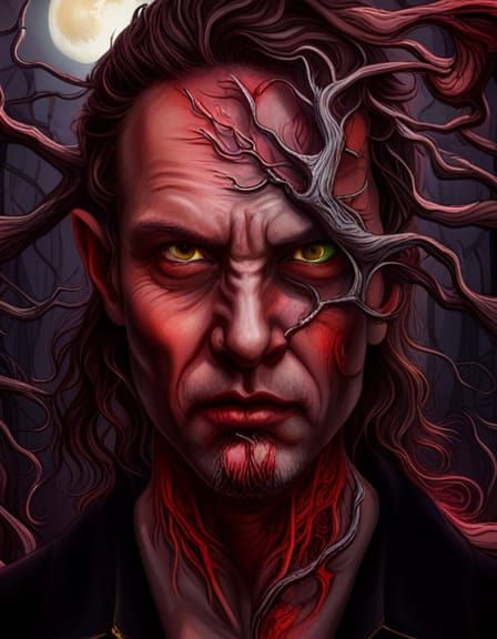 Hyperrealistic Horned Demon with Crimson Face Paint