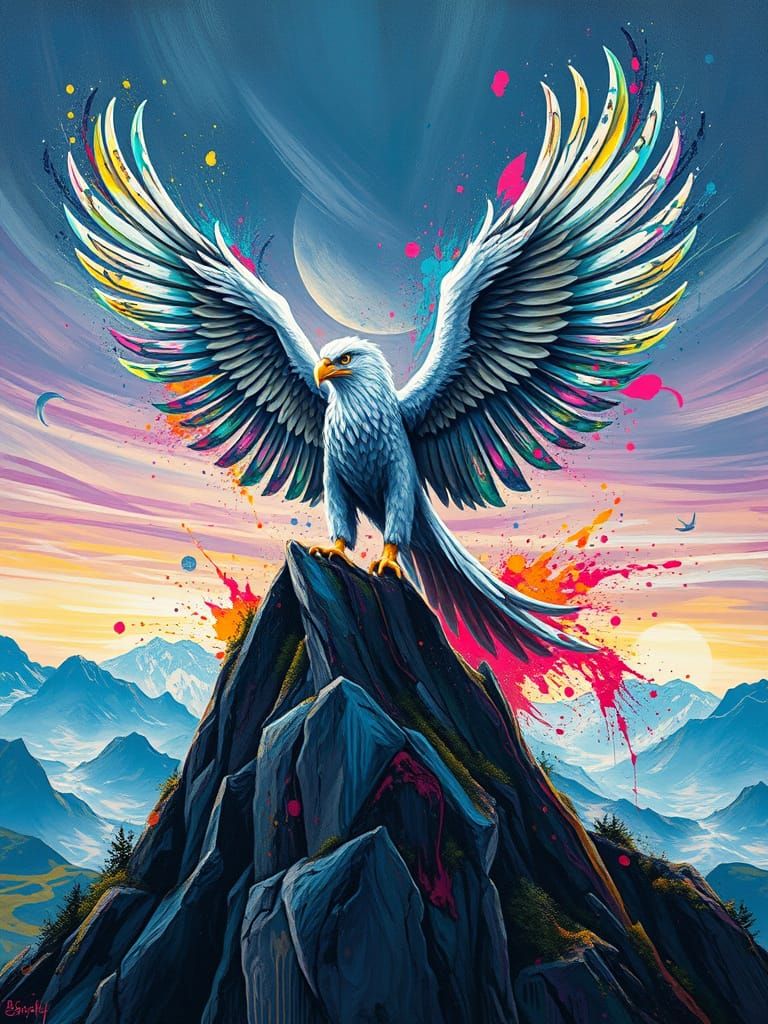 Angel of Majesty: A Stunning Guardian on a Mountain Peak