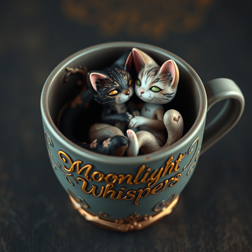 Cat Couple in Coffee Cup: Fantasy Concept Art