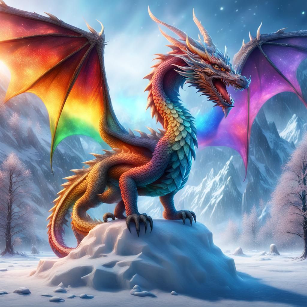 Rainbow Dragon's Icy Breath in Winter