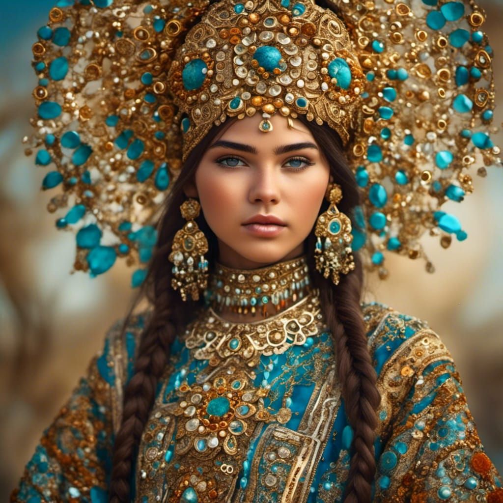 Hyperreal Portrait of a Turkmen Girl