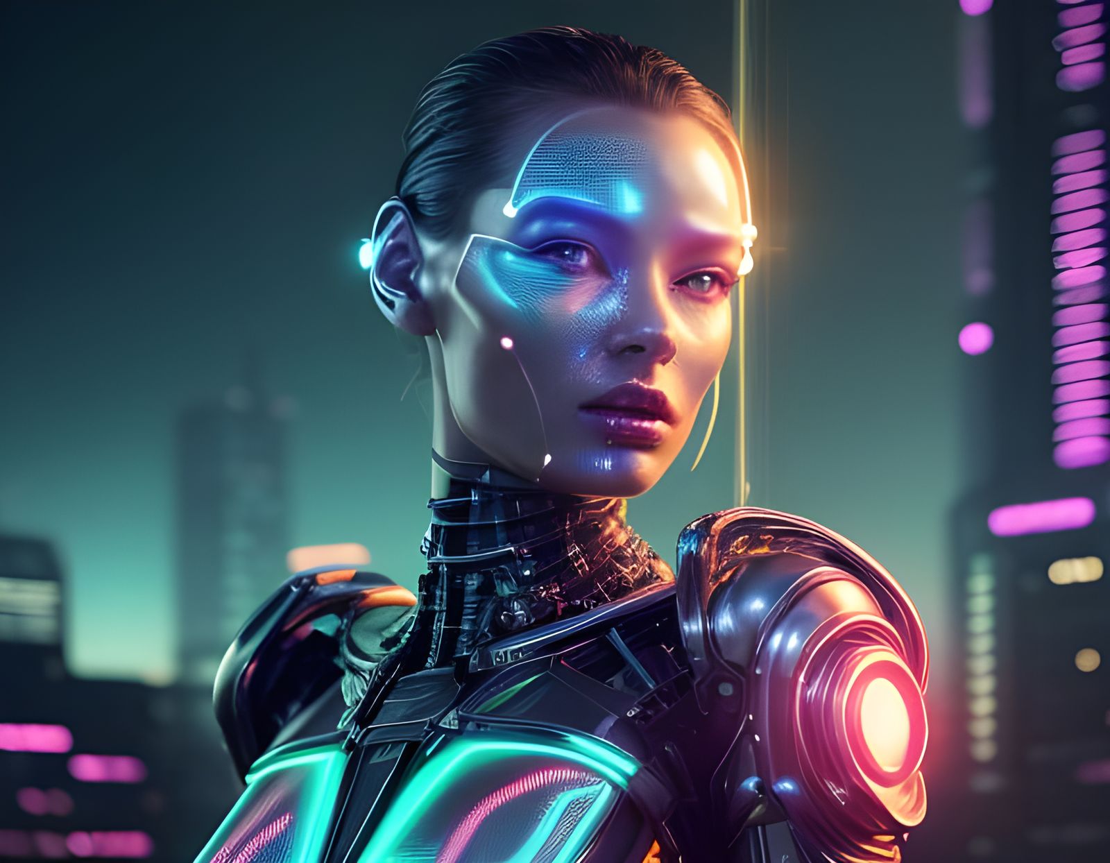 Android Silhouette in Retro-Futuristic Cityscape