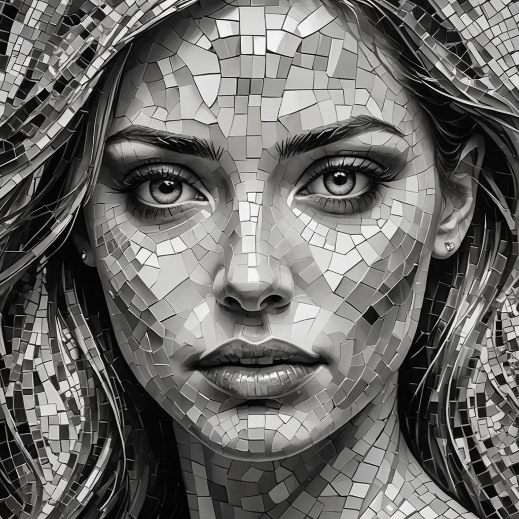 Mosaic Woman's Face in Black and White