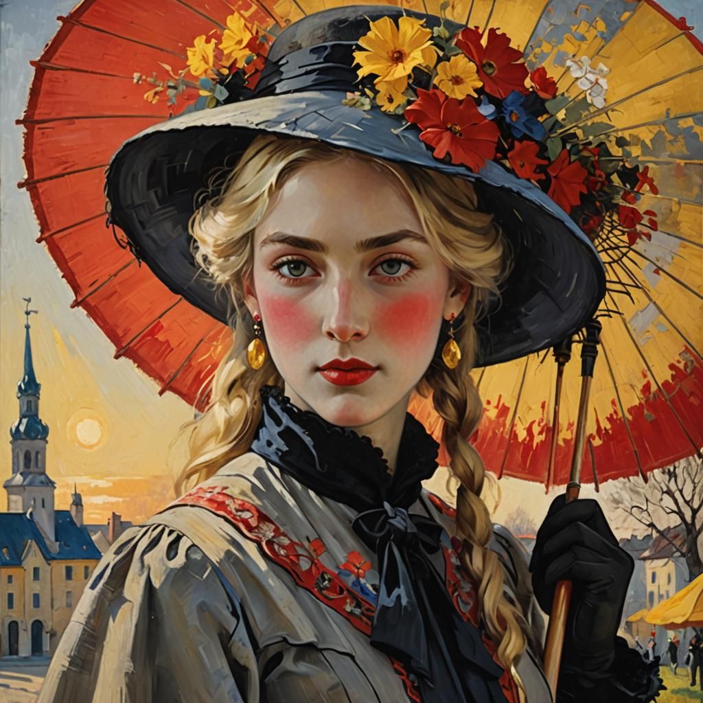 Vibrant Fauvist Portrait of a Russian Blonde Girl
