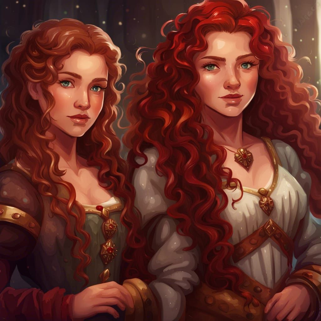 Medieval Fantasy: Two Princesses with Wavy and Curly Hair