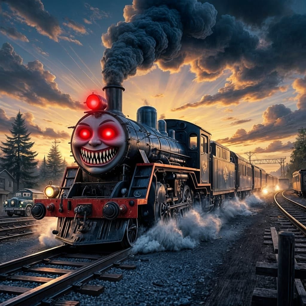 Sinister Thomas the Train in Dark Fantasy Concept Art
