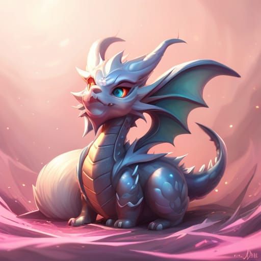 Adorable Silver Dragon with Shiny Scales in Sunlight