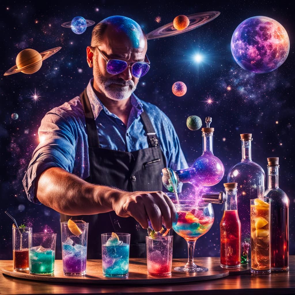 Bartender Mixes a Cosmic Drink