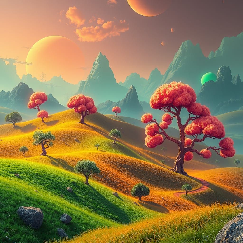 Neon Fantasy Landscape in Futuristic Style