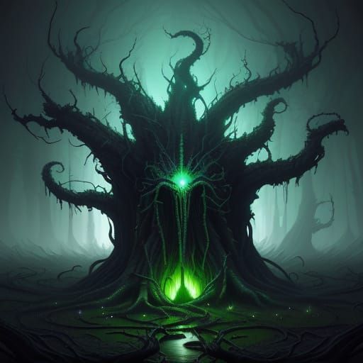 Ethereal Horror of a Twisted, Glowing Forest
