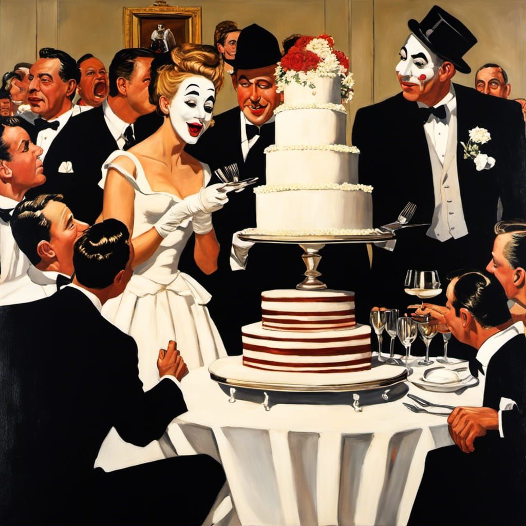 Mime Bride Pretends to Eat Cake: Realism Painting