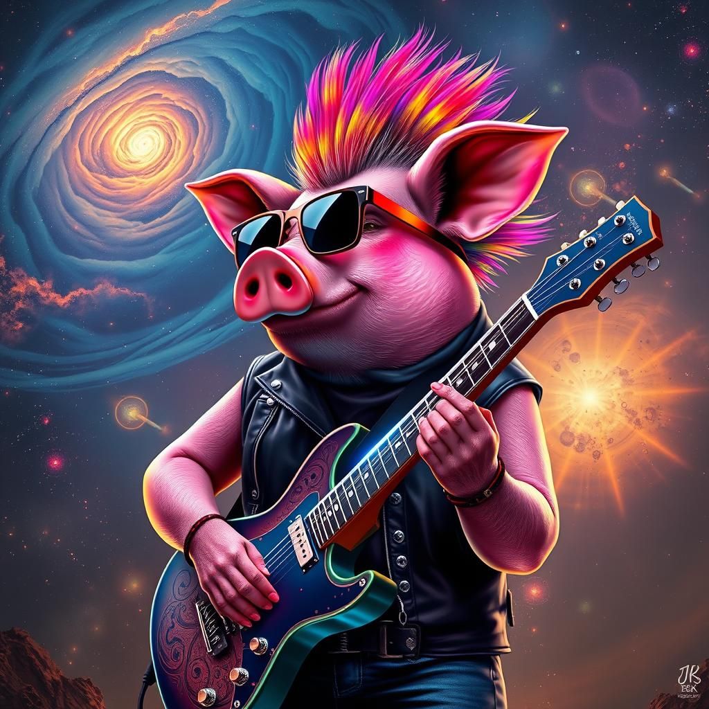 Punk Pig Guitarist in Holographic Astral Art