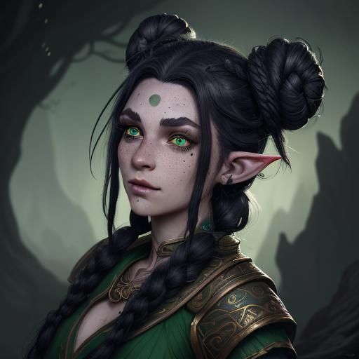 Teifling Character with Braided Hair, Fantasy Concept Art