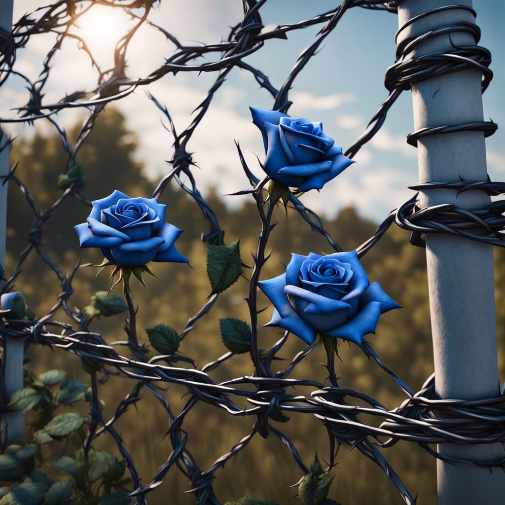 Blue Roses and Barbed Wire in 3D