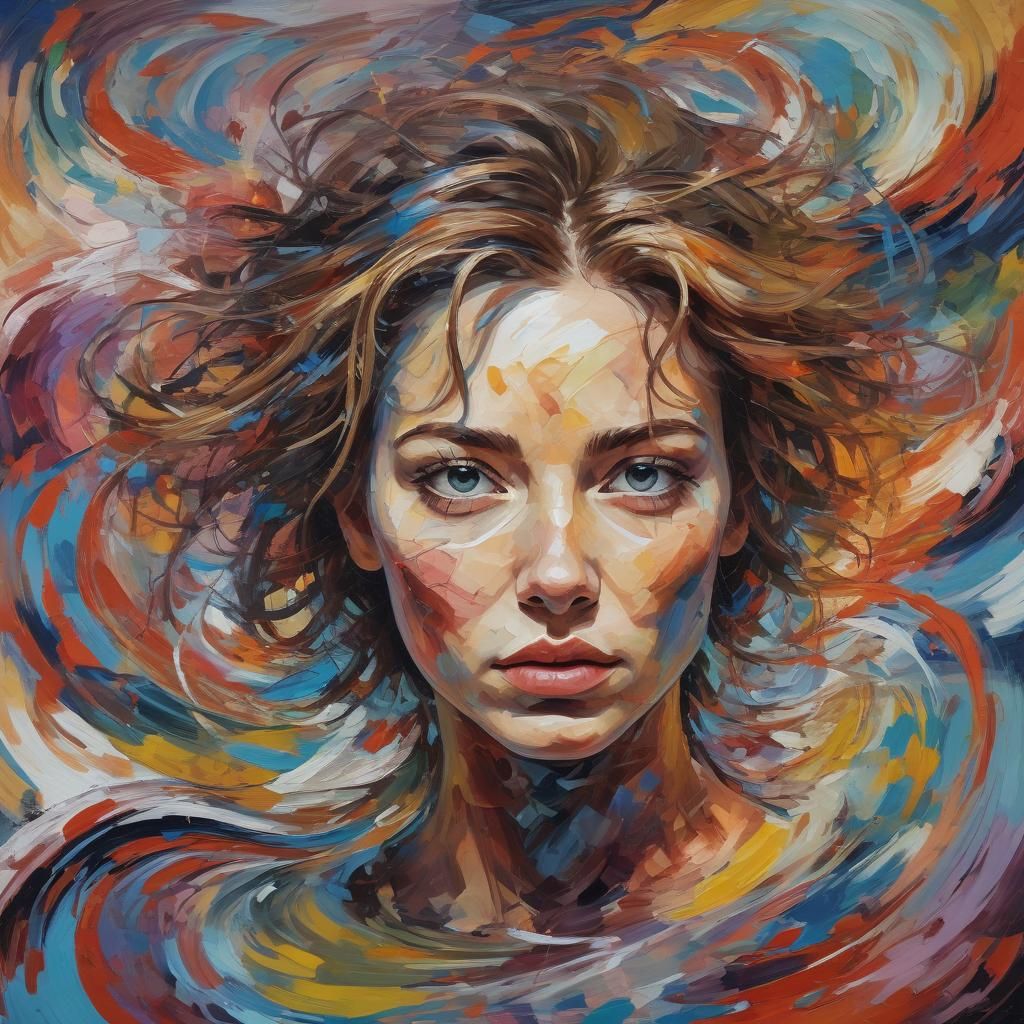 Emotional Expressionist Portrait in Swirling Abstract Style
