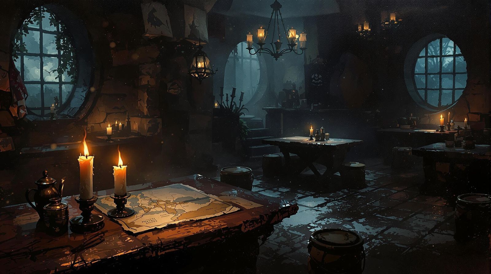 Painterly Pirate Lair with Impasto Brushstrokes and Muted Ca...