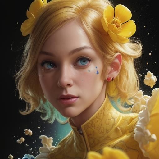 Hyperrealistic Popcorn Flower with Mouse Splash Art