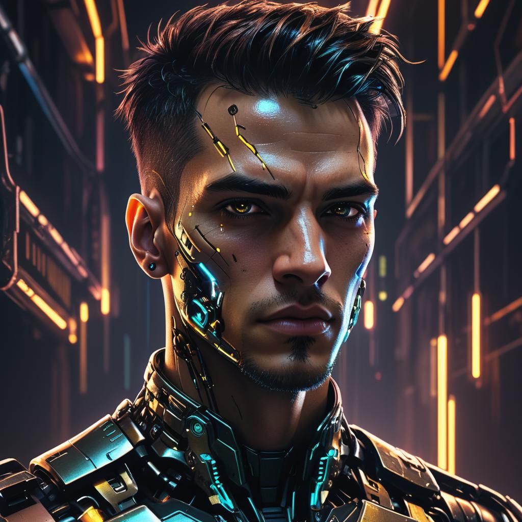 Portrait shot, stunning, handsome young man with rugged feat...