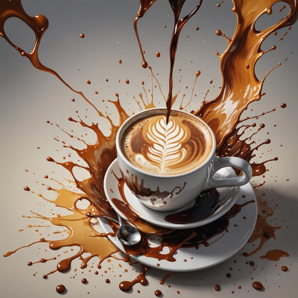 Hyperrealistic Coffee Splash Art: Good Morning Concept