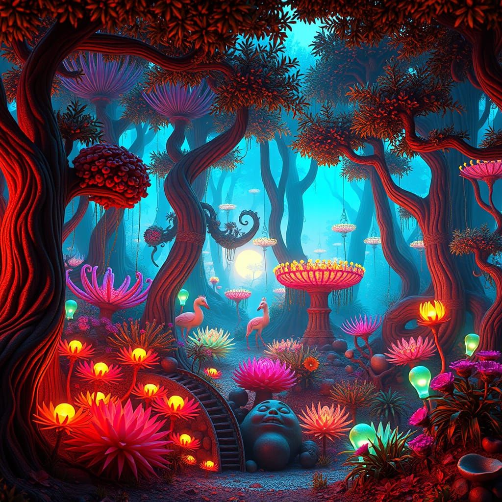 Luminous Fantasy Forest in Dreamlike Atmosphere