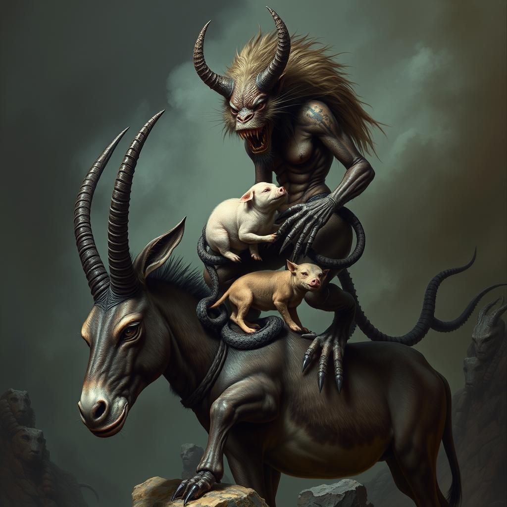 Menacing Lamashtu Demon in Biomechanical Style