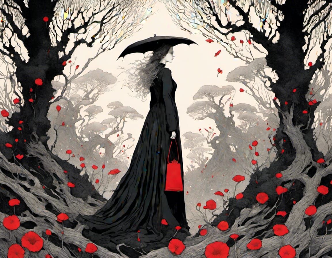 Handmaid's Tale Inspired Portrait with Red Poppies