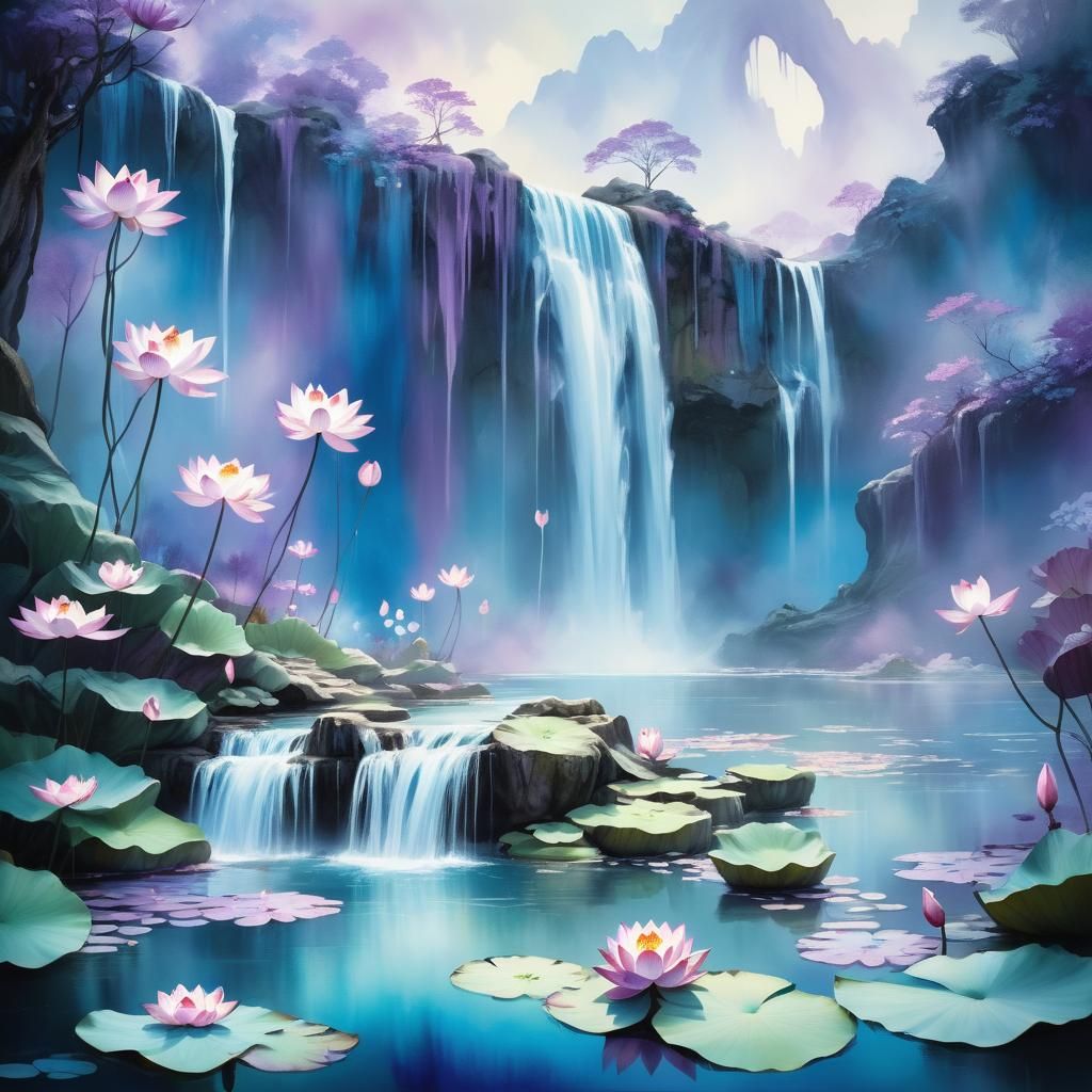 Mystical Lotus Dreamscape in Watercolour