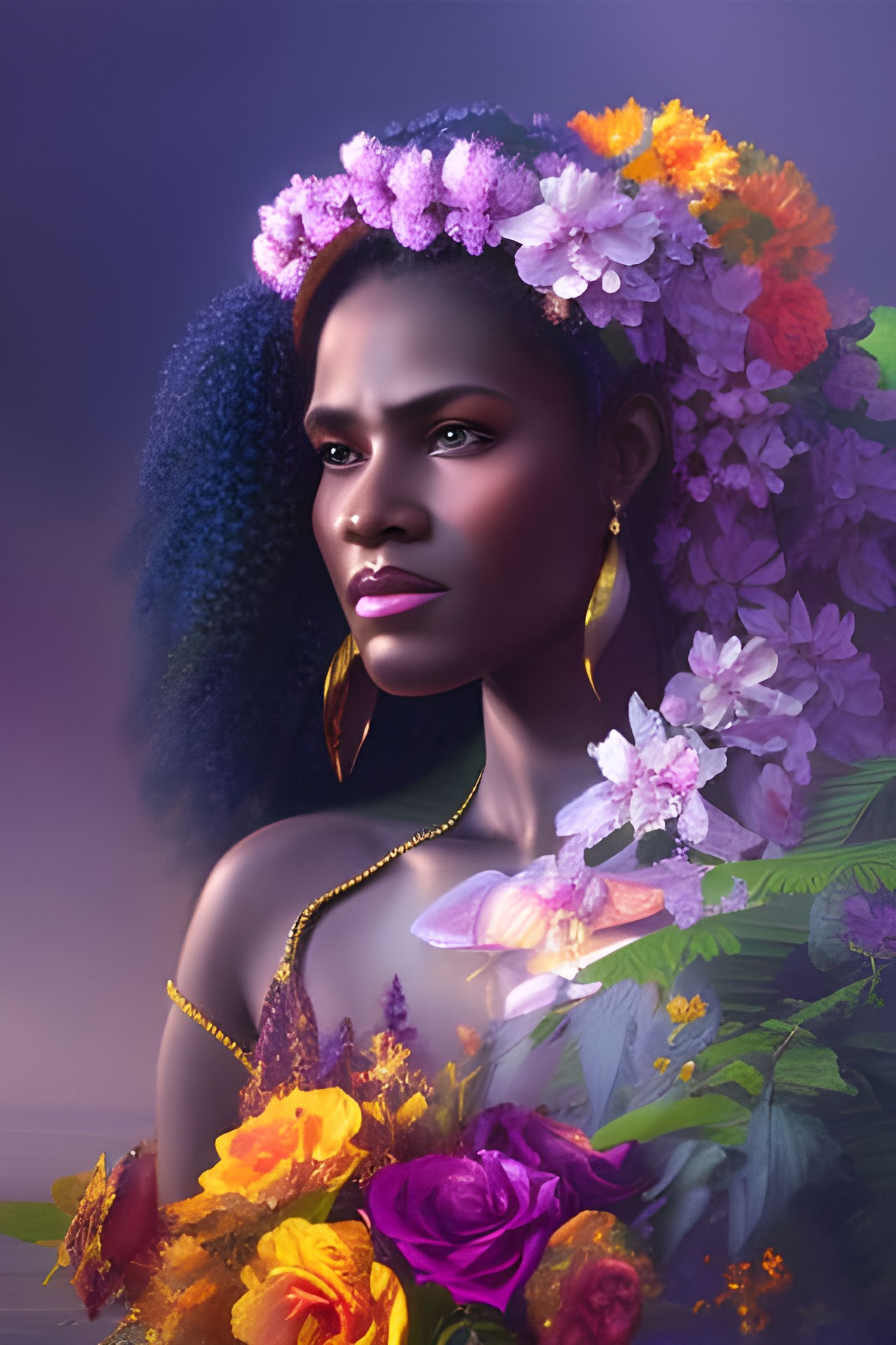 Floral Princess Portrait in Biopunk Style