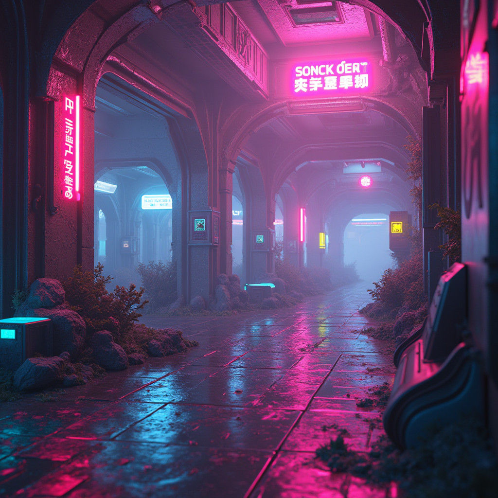 Vibrant Cyberpunk Digital Art with Luminescent Colors