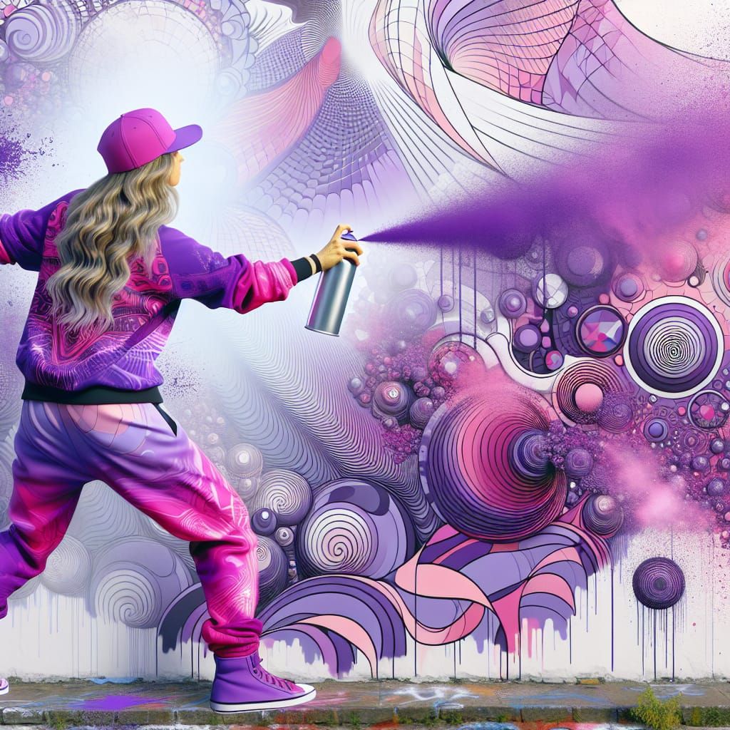 Woman Creates Graffiti Mural with Vibrant Colors