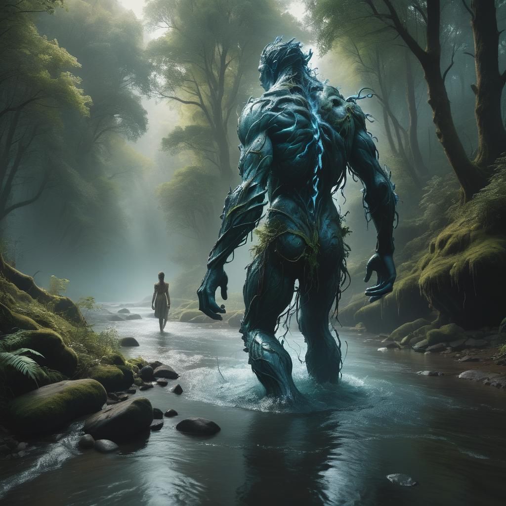 Water Elemental Walks River: Digital Matte Painting