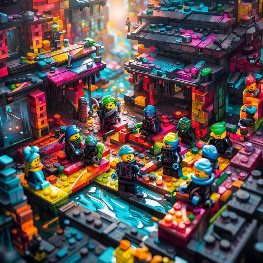 Cyberpunk Lego Ninjas in a Crystal Valley